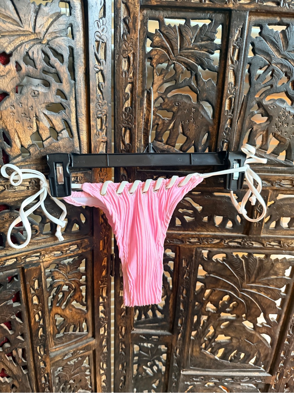 Pink Ruched String Bikini Bottom